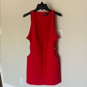Zara Vibrant Red Side Cut-Out Mini Dress